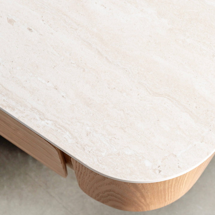 TREVELO ENTERTAINMENT UNIT  |  BIRCH ASH  WOOD GRAIN  |  TRAVENTINE TUMBLED BEIGE