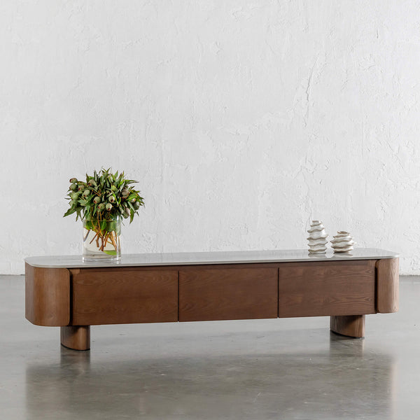 TREVELO ENTERTAINMENT UNIT  |  WALNUT WOOD GRAIN  |  VALENTINA GRIGIO CERAMICA TOP