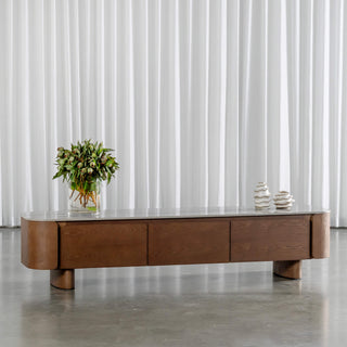 Trevelo Entertainment Unit  |  Walnut Wood Grain  |  Valentina Grigio Ceramica Top