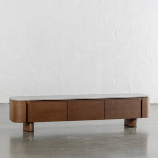 Trevelo Entertainment Unit  |  Walnut Wood Grain  |  Valentina Grigio Ceramica Top