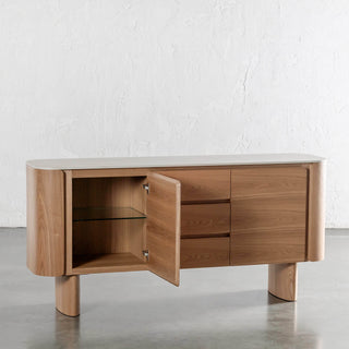 TREVELO SIDEBOARD  |  BIRCH ASH WOOD GRAIN  |  TRAVENTINE TUMBLED BEIGE