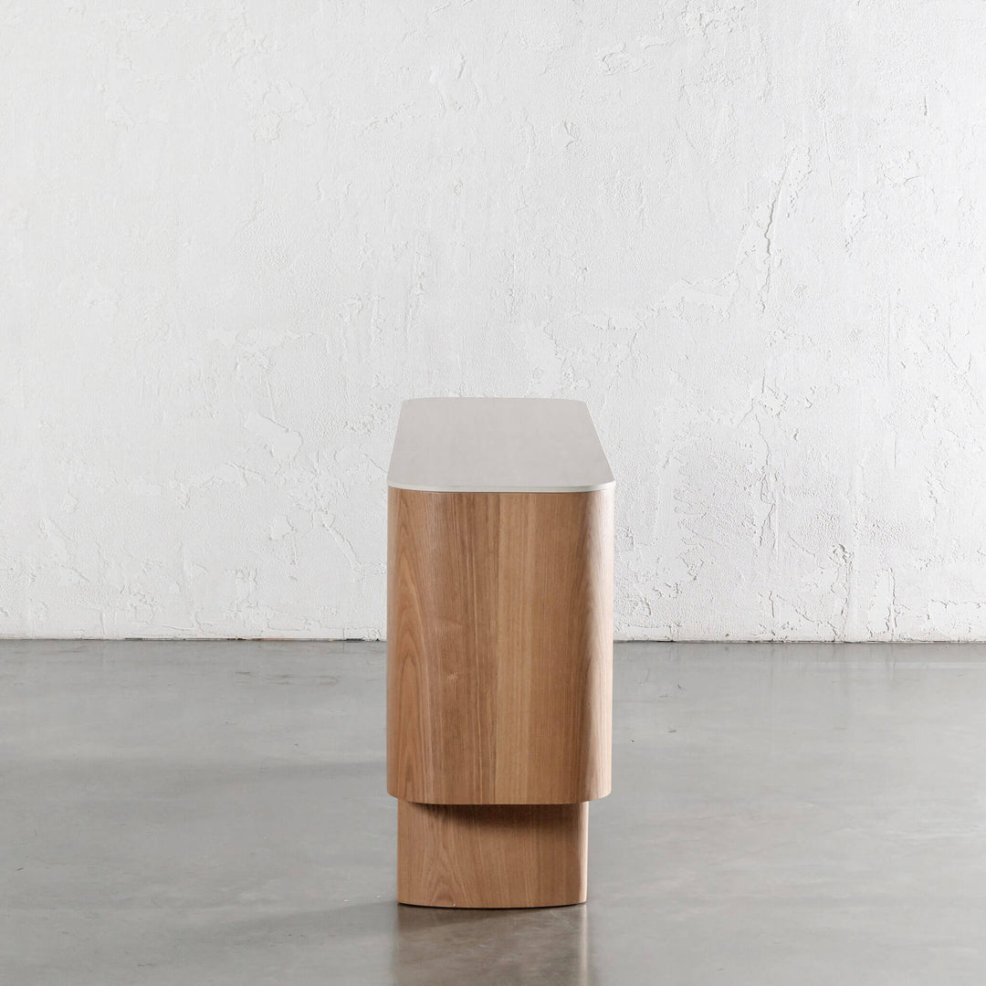 TREVELO SIDEBOARD  |  BIRCH ASH WOOD GRAIN  |  TRAVENTINE TUMBLED BEIGE