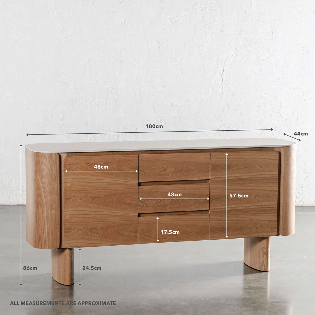 TREVELO SIDEBOARD  |  BIRCH ASH WOOD GRAIN  |  TRAVENTINE TUMBLED BEIGE