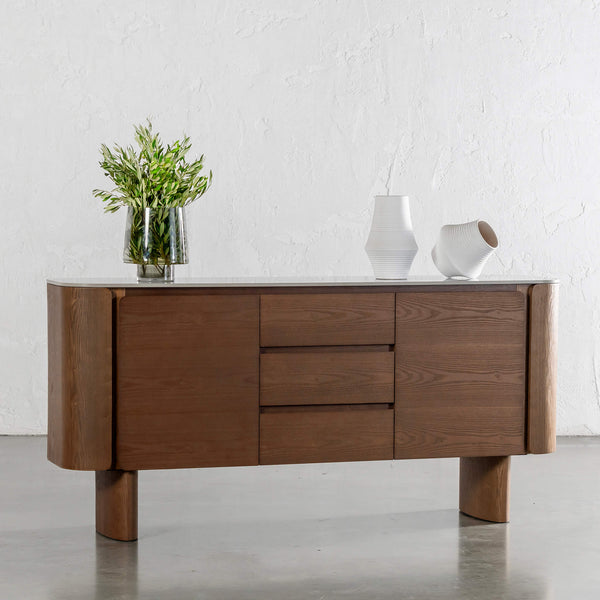 TREVELO SIDEBOARD  |  WALNUT WOOD GRAIN  |  VALENTINA GRIGIO CERAMICA TOP