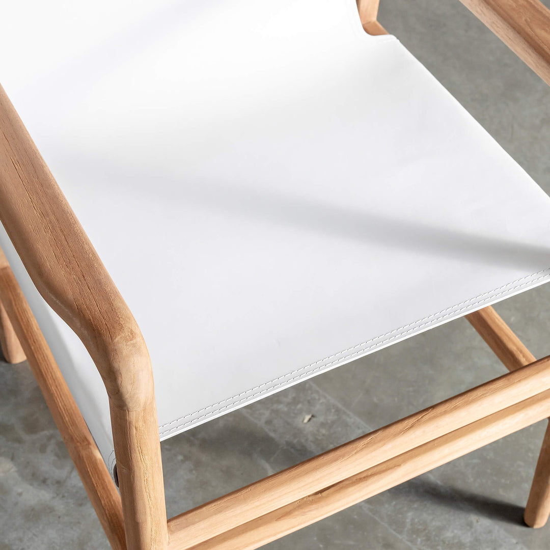 PRE ORDER | TRIENT LEATHER CARVER CHAIR | TERRACE WHITE + BRUSHED TEAK