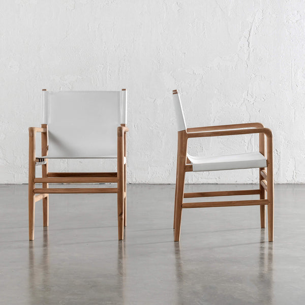 TRIENT LEATHER CARVER CHAIR | TERRACE WHITE + BRUSHED TEAK