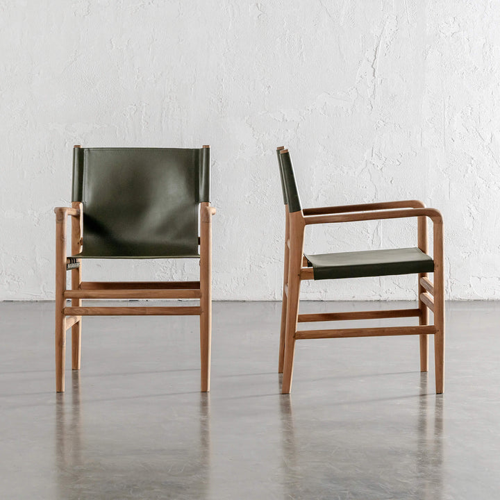 TRIENT LEATHER CARVER CHAIR | OLIVE LEAF | FRONT + SIDE