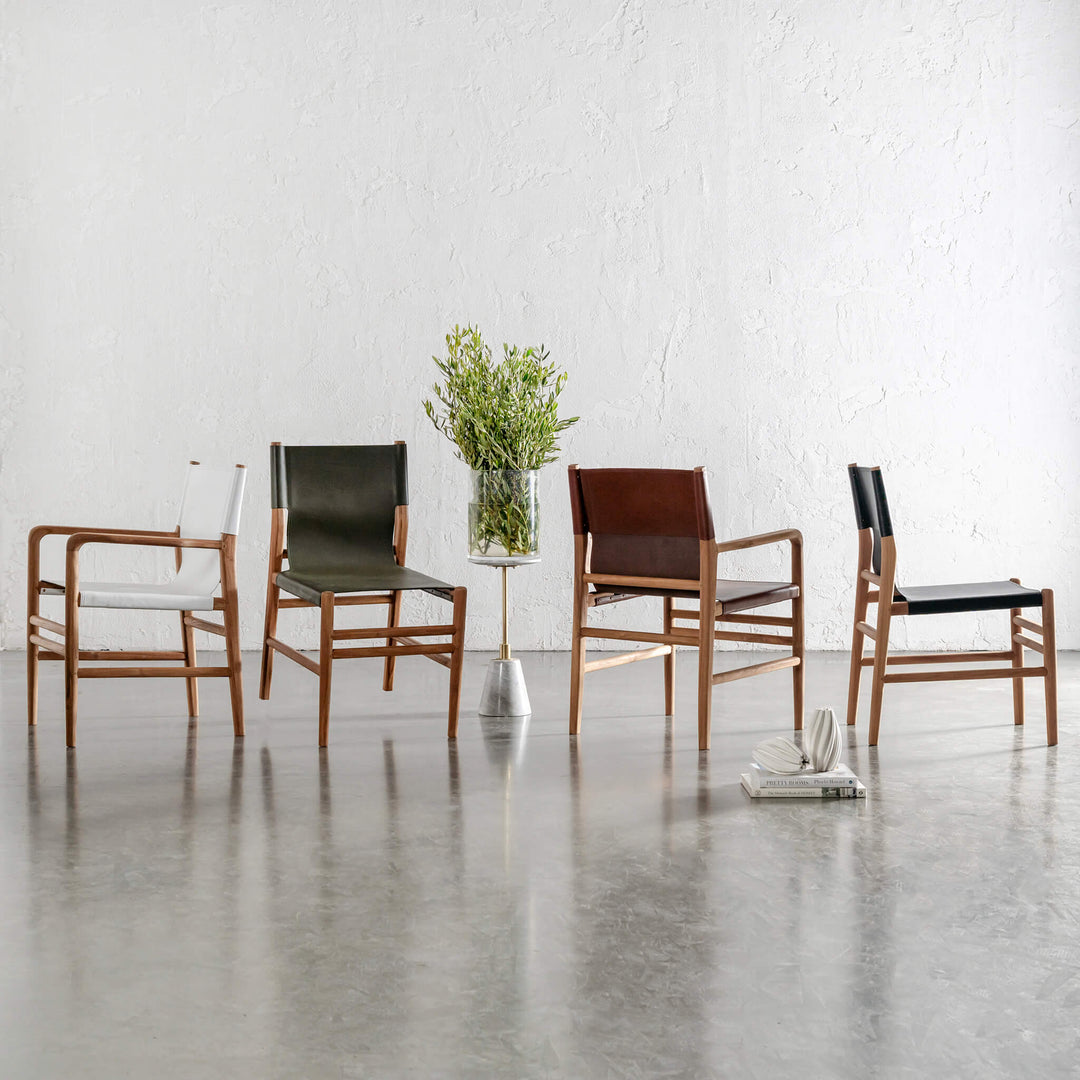 PRE ORDER | TRIENT LEATHER CARVER CHAIR | TERRACE WHITE + BRUSHED TEAK