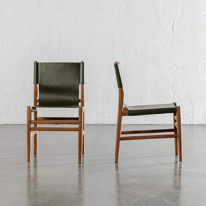 TRIENT LEATHER DINING CHAIR | OLIVE LEAF | FRONT + SIDE