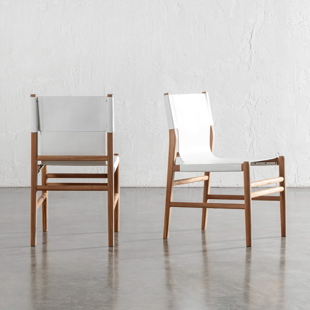 PRE ORDER | TRIENT LEATHER DINING CHAIR | TERRACE WHITE + BRUSHED TEAK