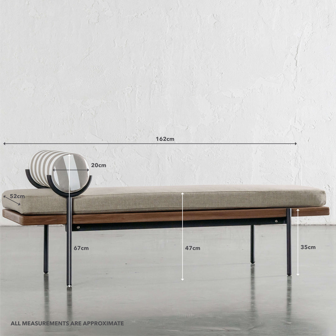 TRIESTE DAYBED BENCH | BALSA STONE + WHITE SEASIDE STRIPE | MEASUREMENTS