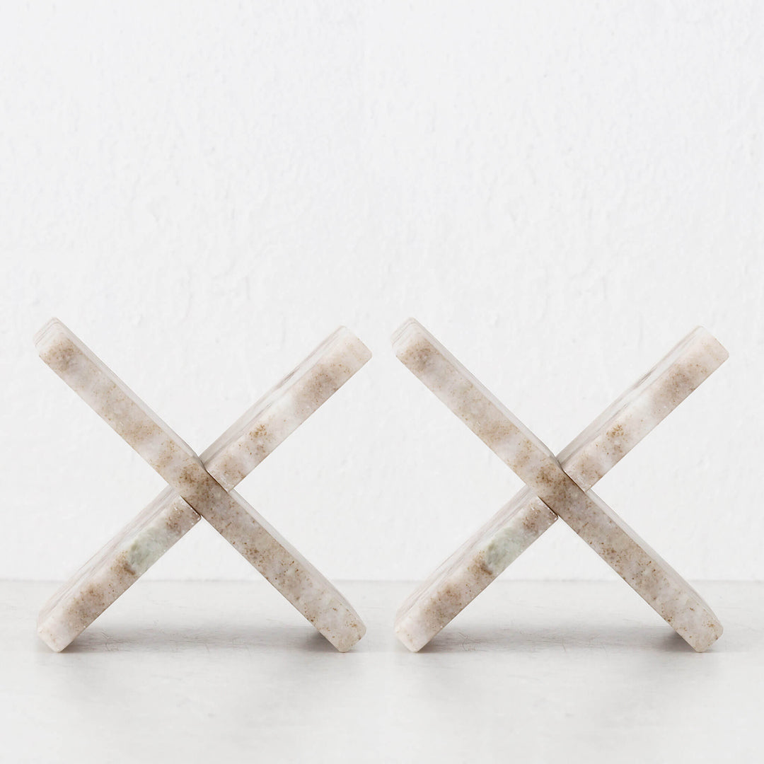 MARX MARBLE SCULPTURE TRIVET BUNDLE X2  |  17CM  |  BEIGE MARBLE