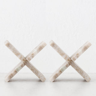 MARX MARBLE SCULPTURE TRIVET BUNDLE X2  |  17CM  |  BEIGE MARBLE