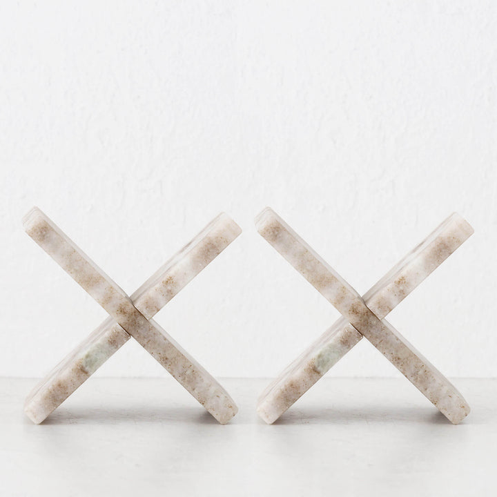MARX MARBLE SCULPTURE TRIVET BUNDLE X2  |  17CM  |  BEIGE MARBLE
