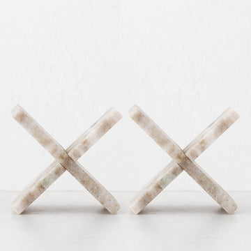 MARX MARBLE SCULPTURE TRIVET BUNDLE X2  |  17CM  |  BEIGE MARBLE