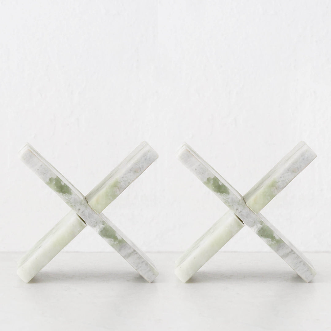 MARX MARBLE SCULPTURE TRIVET BUNDLE X2  |  17CM  |  GREEN MARBLE