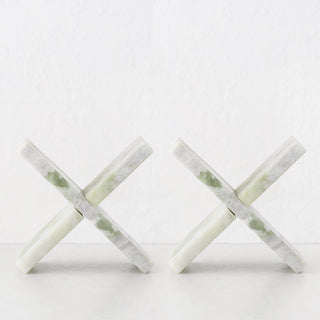 MARX MARBLE SCULPTURE TRIVET BUNDLE X2  |  17CM  |  GREEN MARBLE
