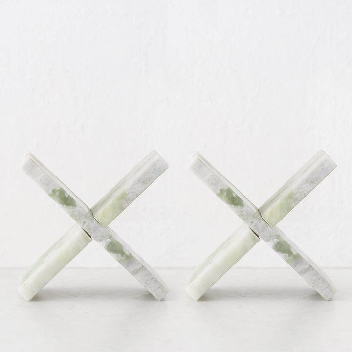 MARX MARBLE SCULPTURE TRIVET BUNDLE X2  |  17CM  |  GREEN MARBLE