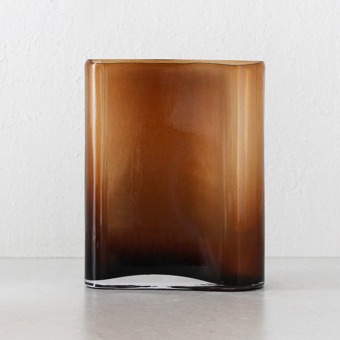 TULLY WAVE GLASS VASE BUNDLE X2  |  MEDIUM + LARGE  |  AMBER OPAQUE GLASS