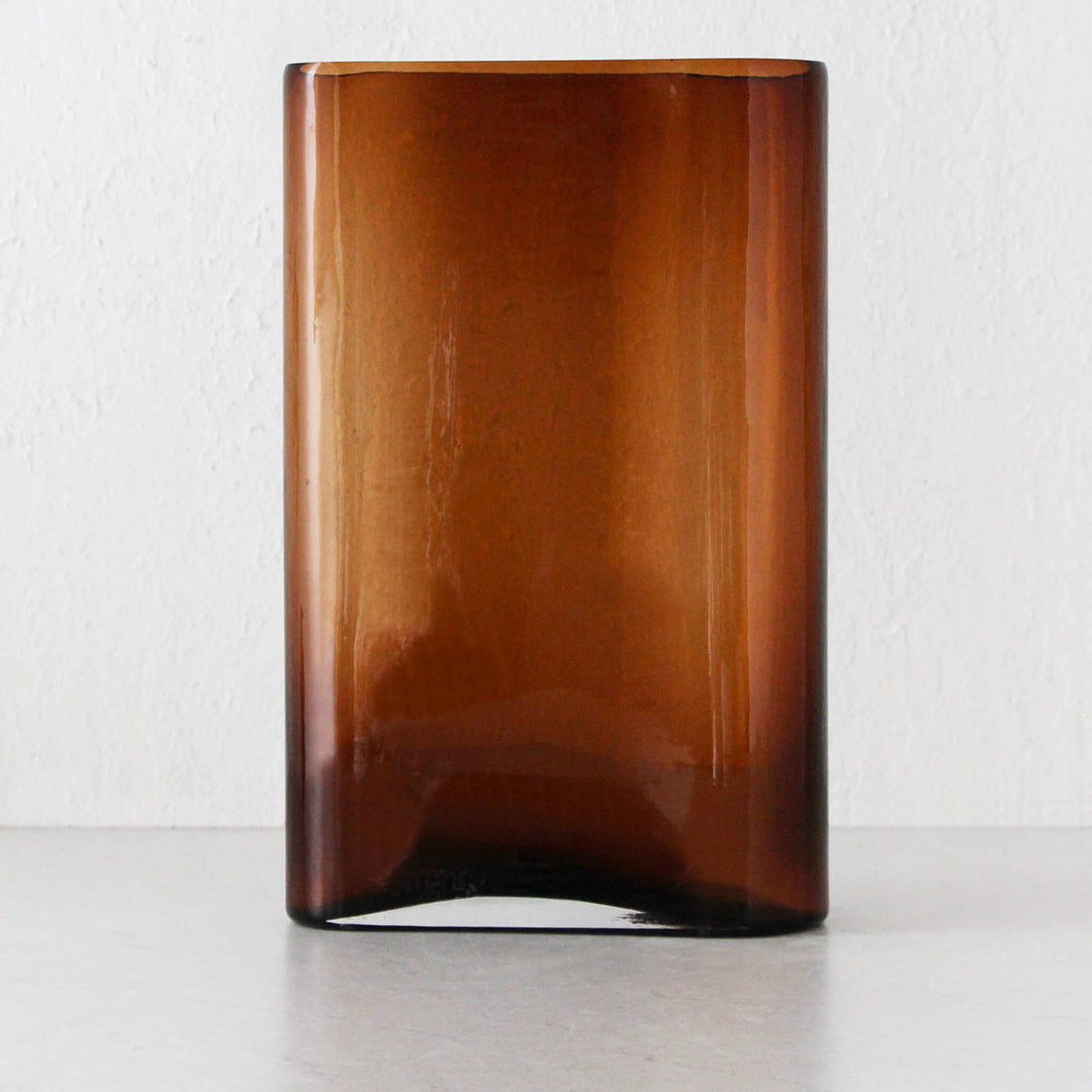 TULLY WAVE GLASS VASE BUNDLE X2  |  MEDIUM + LARGE  |  AMBER OPAQUE GLASS