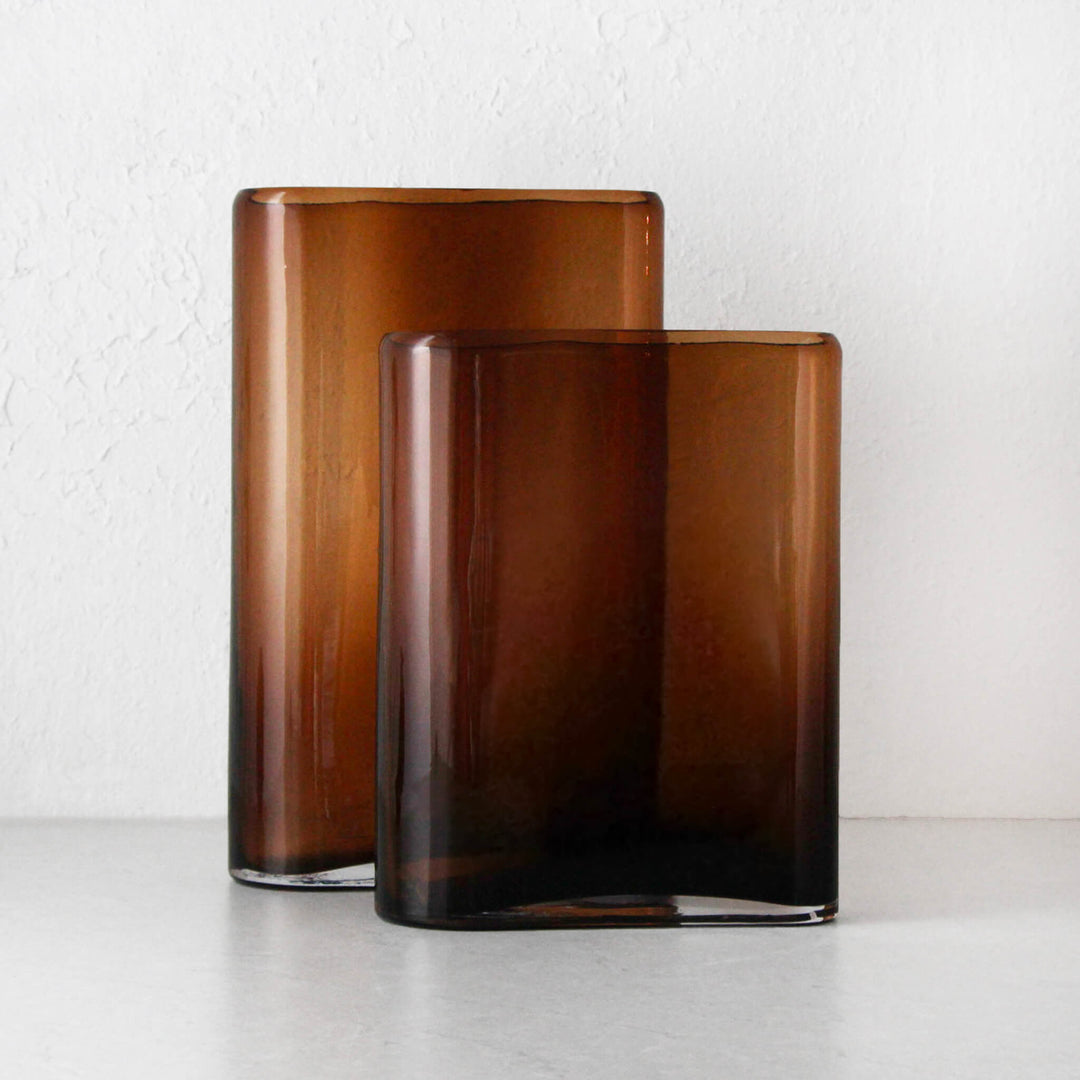 TULLY WAVE GLASS VASE BUNDLE X2  |  MEDIUM + LARGE  |  AMBER OPAQUE GLASS