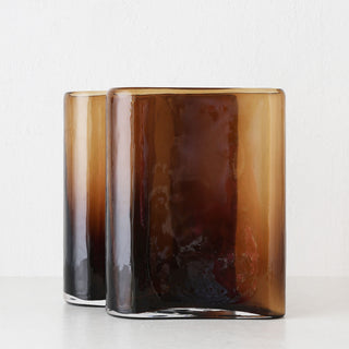 LIVING BY DESIGN EXCLUSIVE  |  TULLY GLASS VASE BUNDLE X2  |  MEDIUM  |  OPAQUE AMBER GLASS