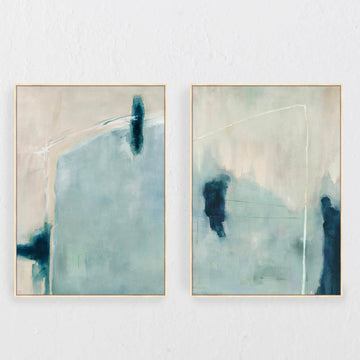 TAVIRA FRAMED  CANVAS PRINT |  SET OF 2  |  90 X 120CM  |  MIST BLUE + LIGHT TAUPE  |  ELM FRAME