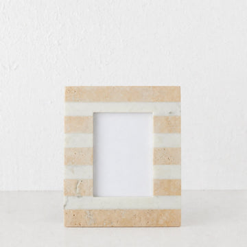 TIA PHOTO FRAME | 4X6 | TRAVERTINE + MARBLE STRIPE