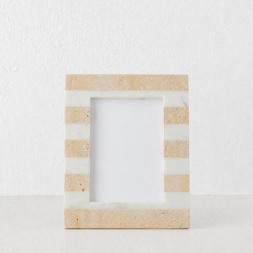 TIA PHOTO FRAME | 5X7 | TRAVERTINE + MARBLE STRIPE