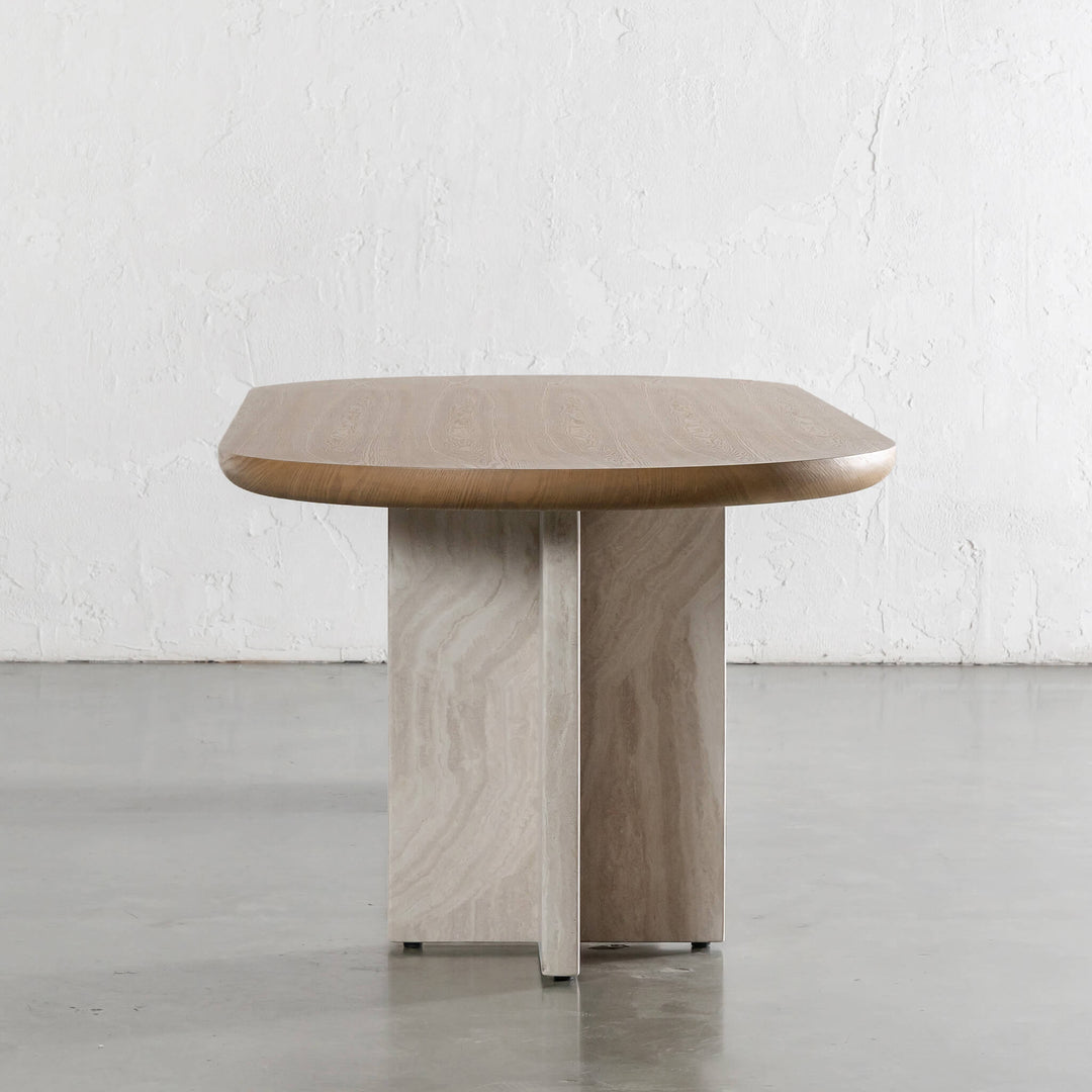TOULON MARBLE DINING TABLE  |   240CM + 270CM  |  BIRCH ASH WOOD GRAIN  |  CAPIR NUTMEG MARBLE