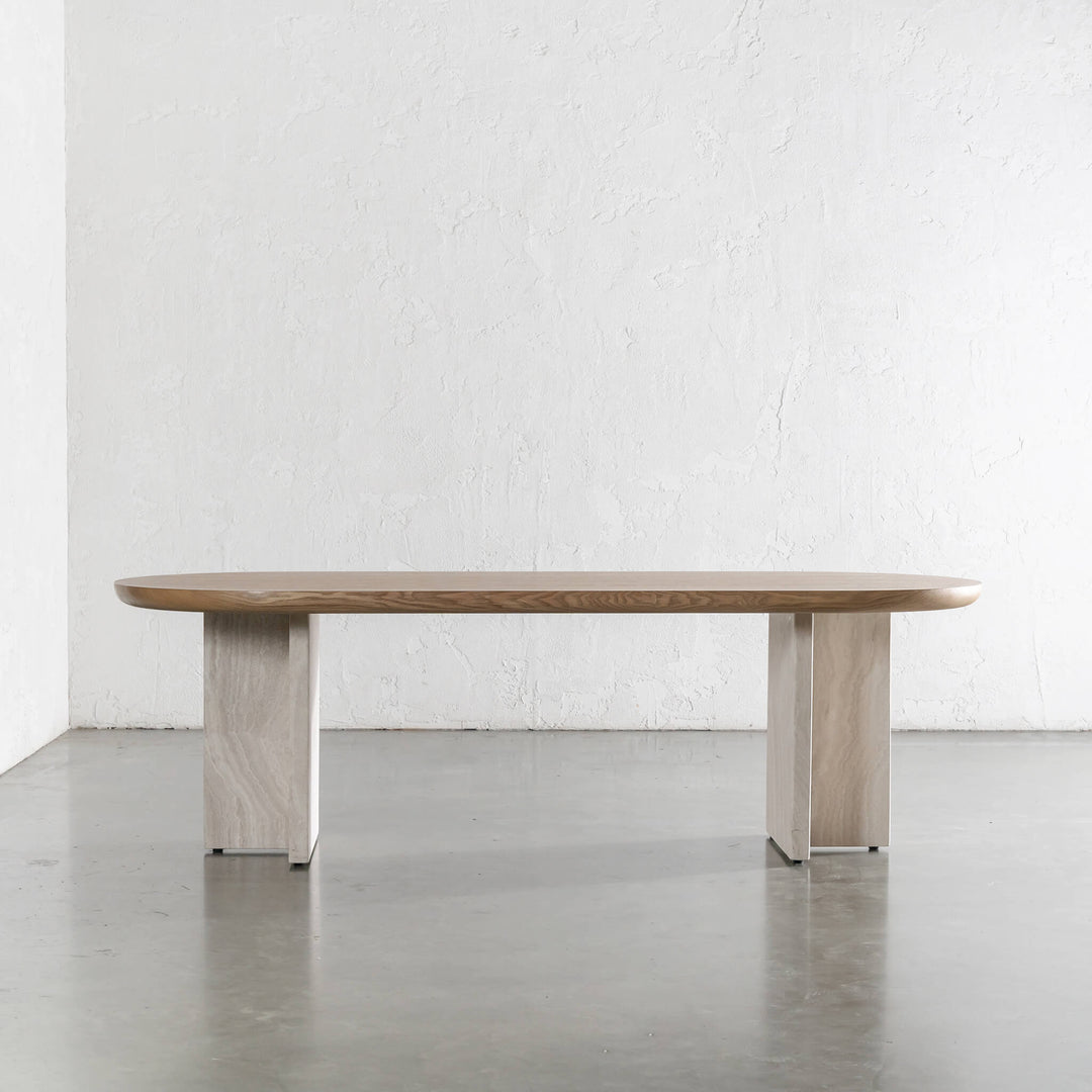 TOULON MARBLE DINING TABLE  |   240CM + 270CM  |  BIRCH ASH WOOD GRAIN  |  CAPIR NUTMEG MARBLE