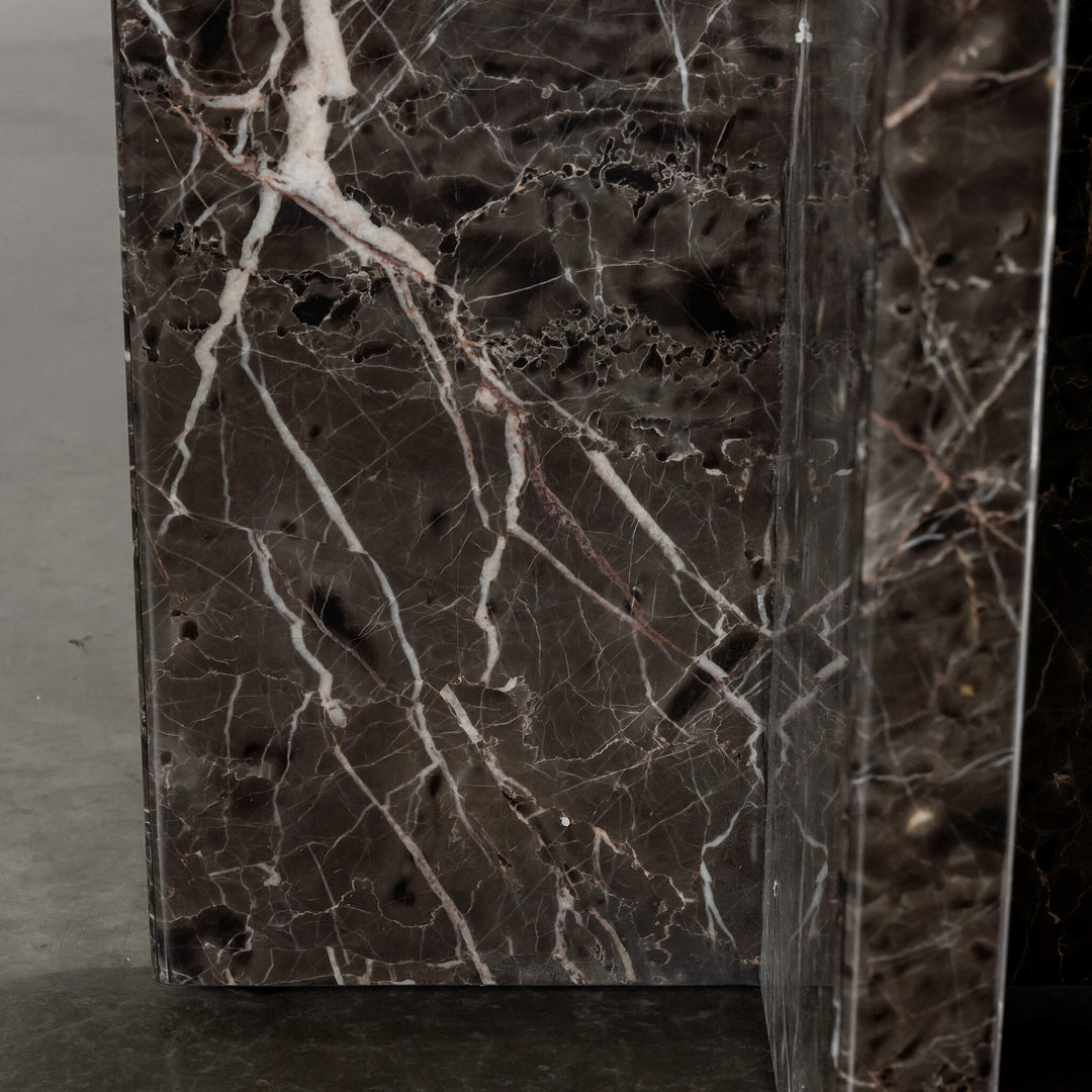 TOULON MARBLE DINING TABLE  |   240CM + 270CM  |  DEEP WALNUT WOOD GRAIN  |  PIETRA DARK GREY MARBLE