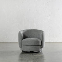 TRAVECY CURVED SWIVEL ARMCHAIR  |  PEPPER HAZE WEAVE  |  UNSTYLED