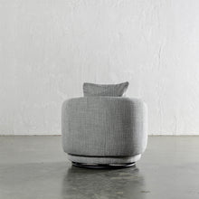 TRAVECY CURVED SWIVEL ARMCHAIR  |  PEPPER HAZE WEAVE  |  BACK VIEW