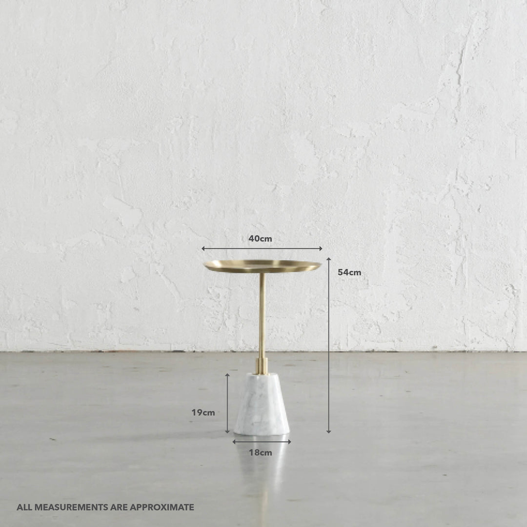 VALENTA BRUSHED STAINLESS STEEL + CARRARA MARBLE SIDE TABLE  |  D40CM