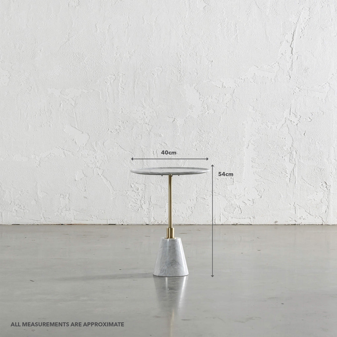 VALENTE ITALY CARRARA MARBLE SIDE TABLE | D40CM | MEASUREMENTS