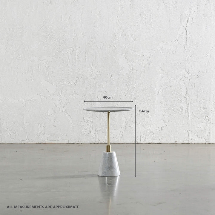 VALENTE ITALY CARRARA MARBLE SIDE TABLE | D40CM | MEASUREMENTS