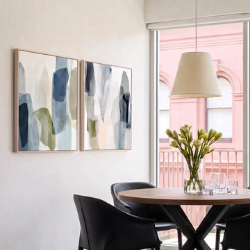 VALERIO FRAMED CANVAS PRINT  |  SET OF 2  |  100CM X 100CM  |  GREEN + BLUE + WHITE  |  WHITE FRAME