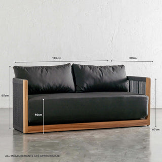 VALLECITO 2.5 SEATER INDOOR/OUTDOOR SOFA | BLACK NOIR | MEASUREMENTS