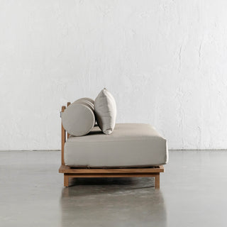 VALLE GRANDE OUTDOOR 2 SEATER  |  TRAVERTINE FOG + TEAK