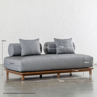 VALLE GRANDE OUTDOOR 2 SEATER SOFA  |  URBANE GREY + TEAK | MEASUREMENTS