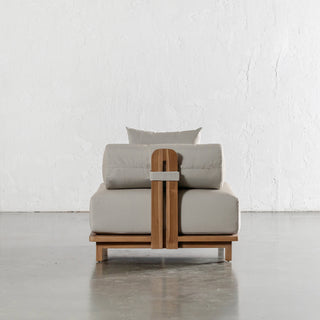 VALLE GRANDE OUTDOOR ARMCHAIR  |  TRAVERTINE FOG + TEAK