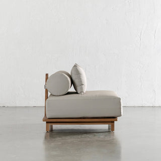 VALLE GRANDE OUTDOOR ARMCHAIR  |  TRAVERTINE FOG + TEAK