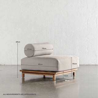 VALLE GRANDE OUTDOOR ARMCHAIR  |  TRAVERTINE FOG + TEAK |   MEASUREMENTS