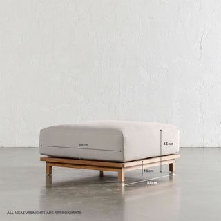 VALLE GRANDE OUTDOOR OTTOMAN  |  TRAVERTINE FOG + TEAK  | MEASUREMENTS