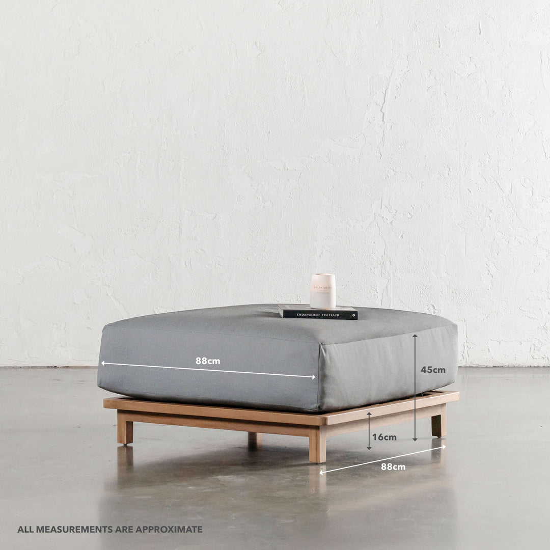 VALLE GRANDE OUTDOOR OTTOMAN  | URBANE GREY + TEAK  |  MEASUREMENTS