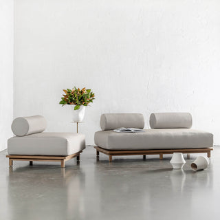 VALLE GRANDE OUTDOOR 2 SEATER SOFA + ARMCHAIR BUNDLE  |  TRAVERTINE FOG + TEAK