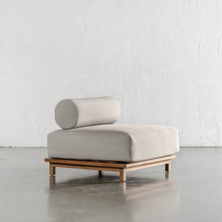 VALLE GRANDE OUTDOOR ARMCHAIR  |  TRAVERTINE FOG + TEAK