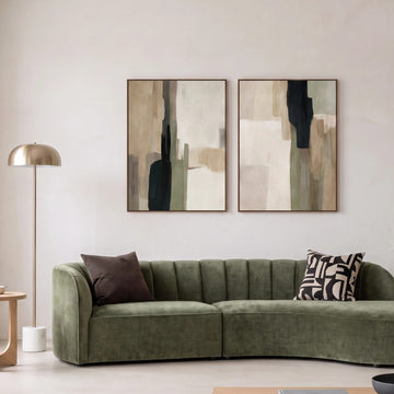 VARENNA FRAMED CANVAS PRINT |  SET OF 2  |  90 X 120CM  |  SAGE + OLIVE + WARM STONE  |  OAK NATURAL FRAME