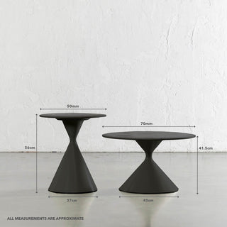 VENARIA CERAMICA OCCASIONAL TABLES | SET OF 2 | BLACK NOIR + LIQUORICE DOLOMITE | MEASUREMENTS